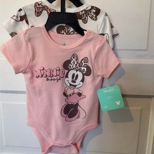 Two Disney one pink one white Minnie Mouse Leopard Bow Baby Bodysuit